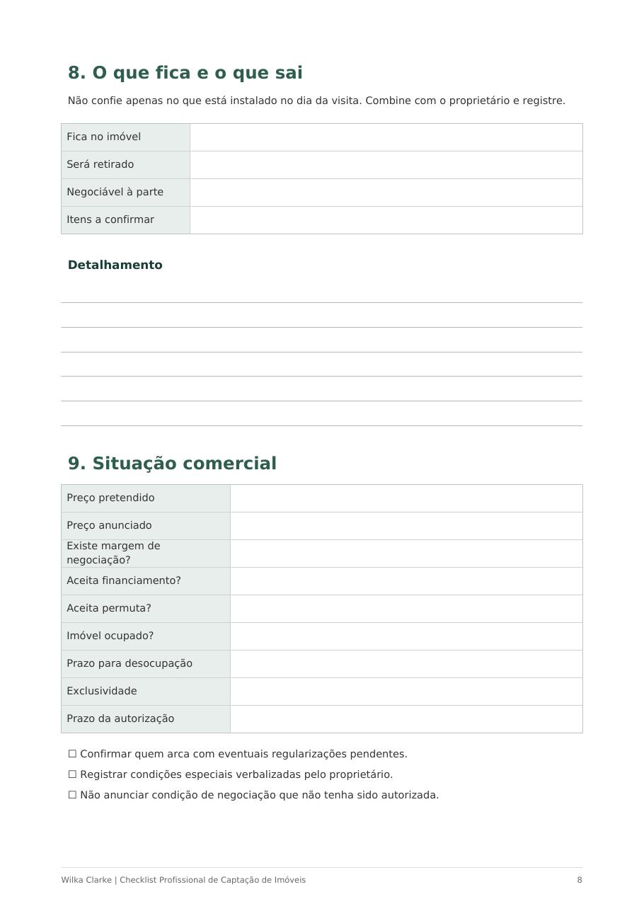 Amostra de página do checklist